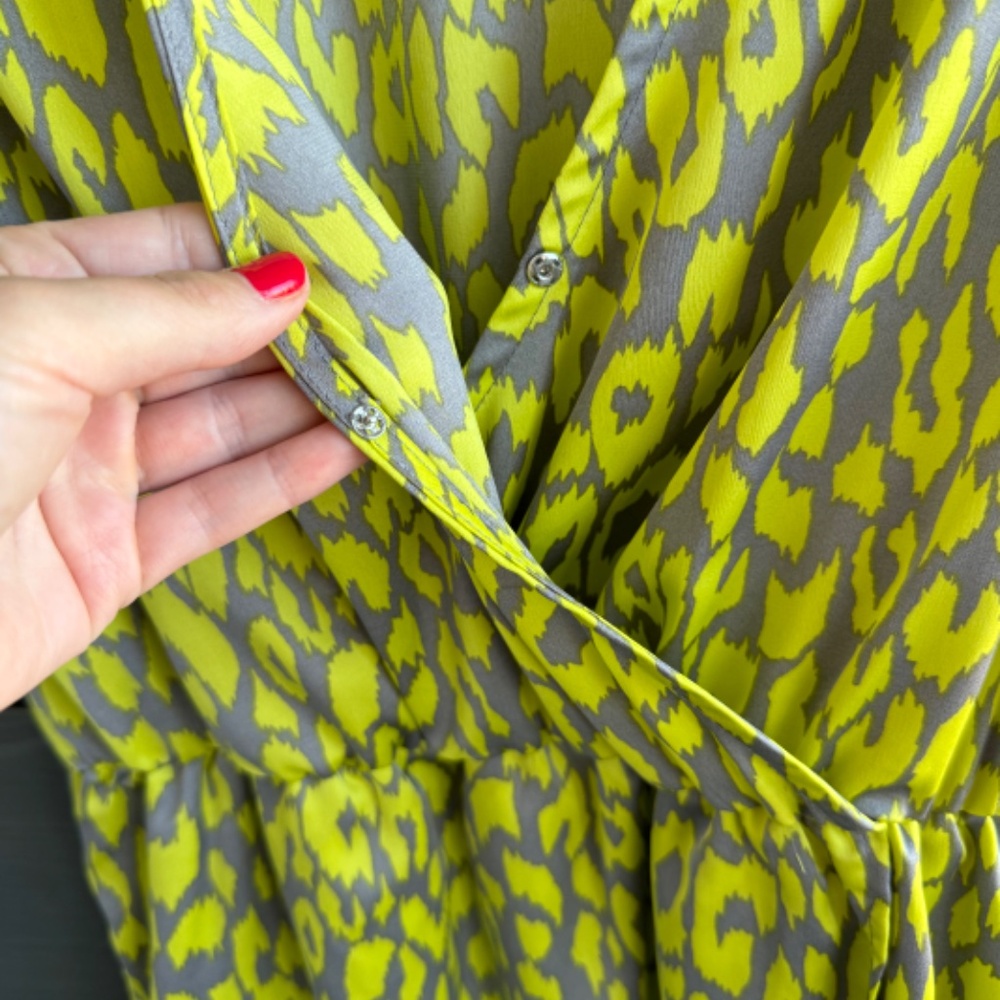 Green and Gray Leopard Faux Wrap Tank Dress with Pockets - Picture 2 of 5